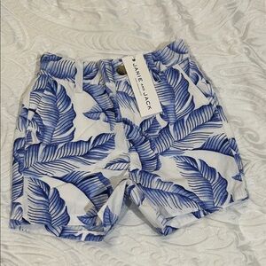 Janie and Jack White and Blue Leaf Print Swim Trunks